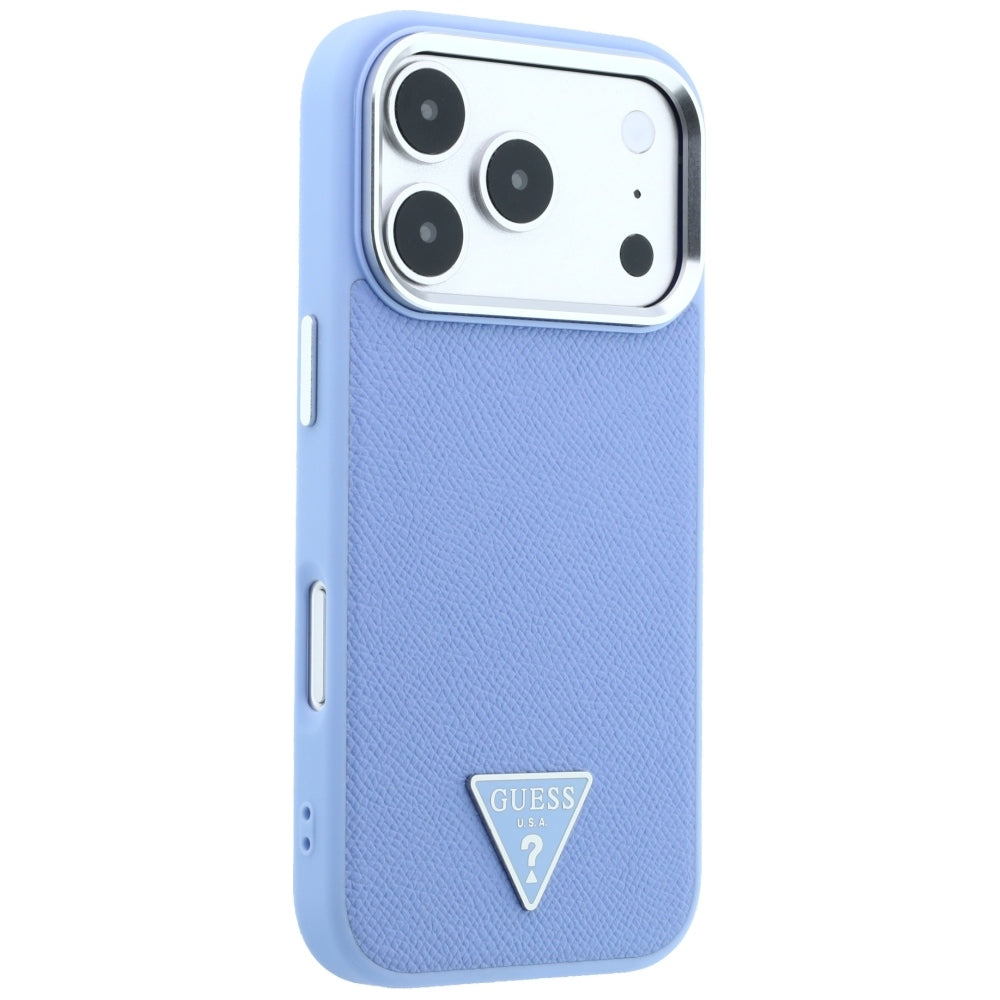 Coque MagSafe pour Apple iPhone 18 Pro Max / 17 Pro Max, Guess, Logo Triangle Grainé, Bleu