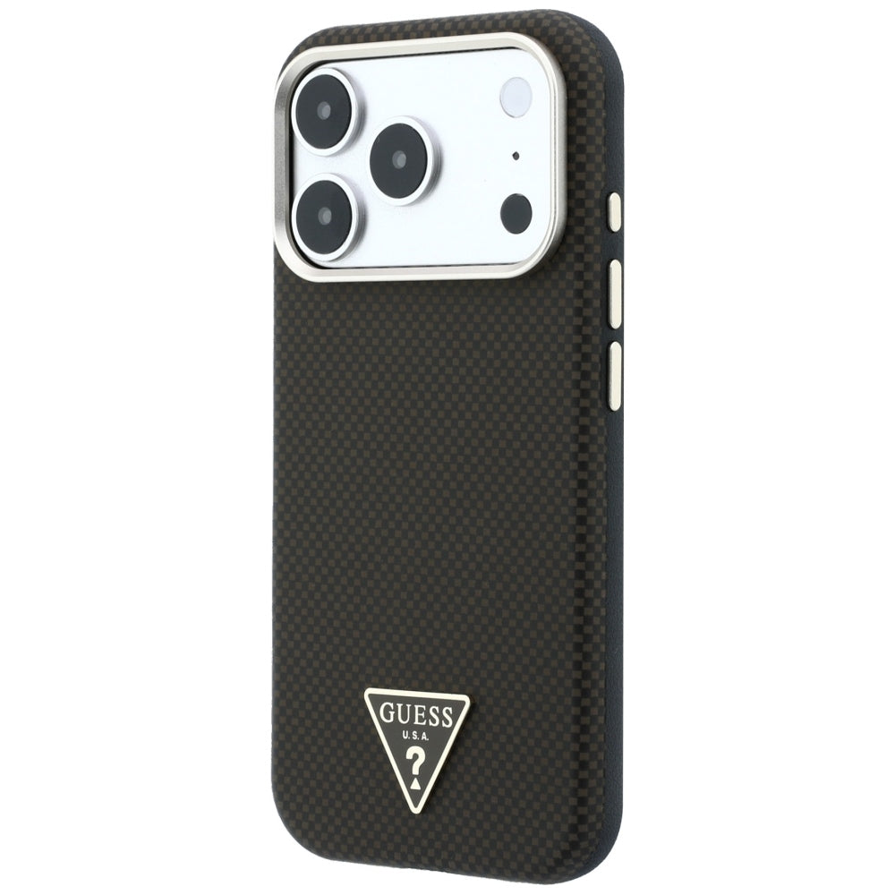 Coque MagSafe pour Apple iPhone 18 Pro Max / 17 Pro Max, Guess, Logo Triangle Kevlar, Marron