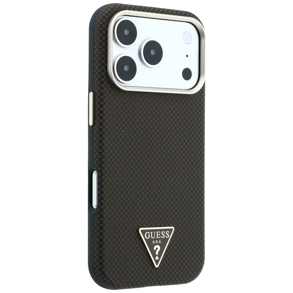 Coque MagSafe pour Apple iPhone 18 Pro Max / 17 Pro Max, Guess, Logo Triangle Kevlar, Marron