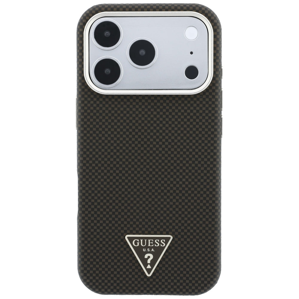 Coque MagSafe pour Apple iPhone 18 Pro Max / 17 Pro Max, Guess, Logo Triangle Kevlar, Marron