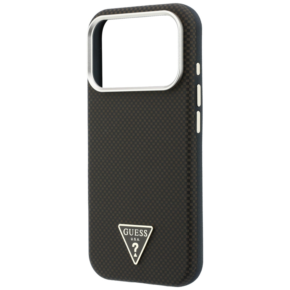 Coque MagSafe pour Apple iPhone 18 Pro Max / 17 Pro Max, Guess, Logo Triangle Kevlar, Marron