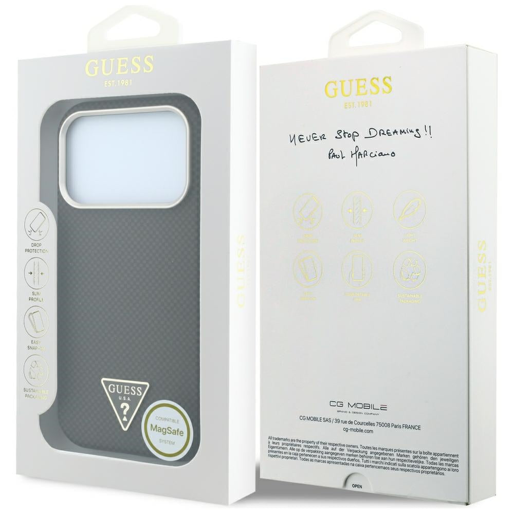Coque MagSafe pour Apple iPhone 18 Pro Max / 17 Pro Max, Guess, Logo Triangle Kevlar, Marron