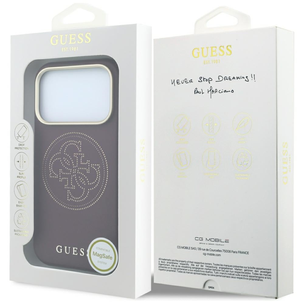 Coque MagSafe pour Apple iPhone 18 Pro Max / 17 Pro Max, Guess, Perforée 4G, Bordeaux