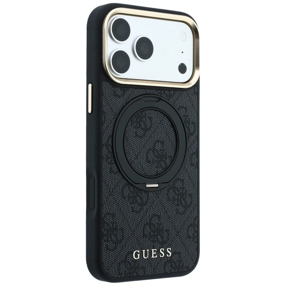 Coque MagSafe pour Apple iPhone 18 Pro Max / 17 Pro Max, Guess, Support Anneau Logo Classique, Noire