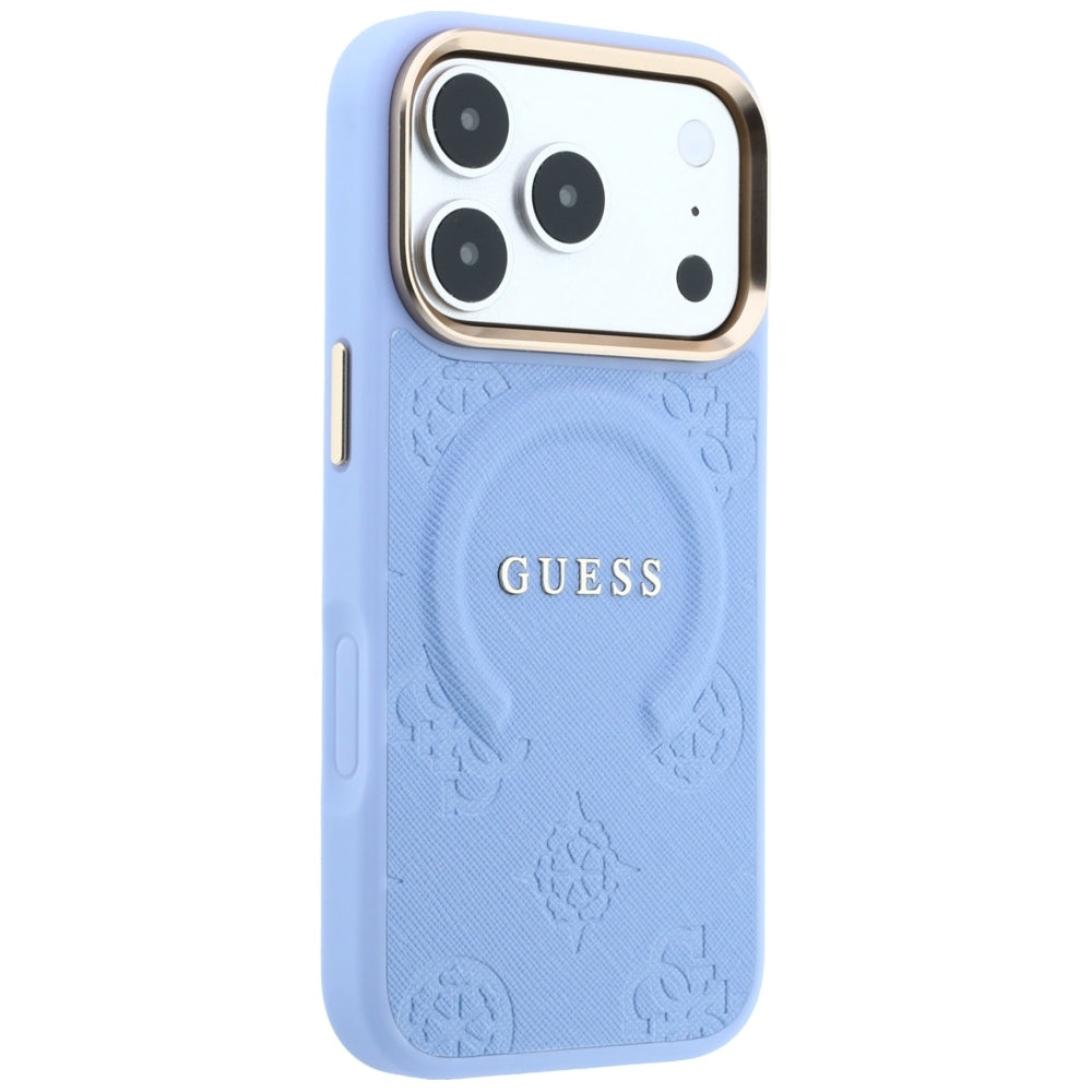 Coque MagSafe pour Apple iPhone 18 Pro Max / 17 Pro Max, Guess, Saffiano Peony Ring, Bleu