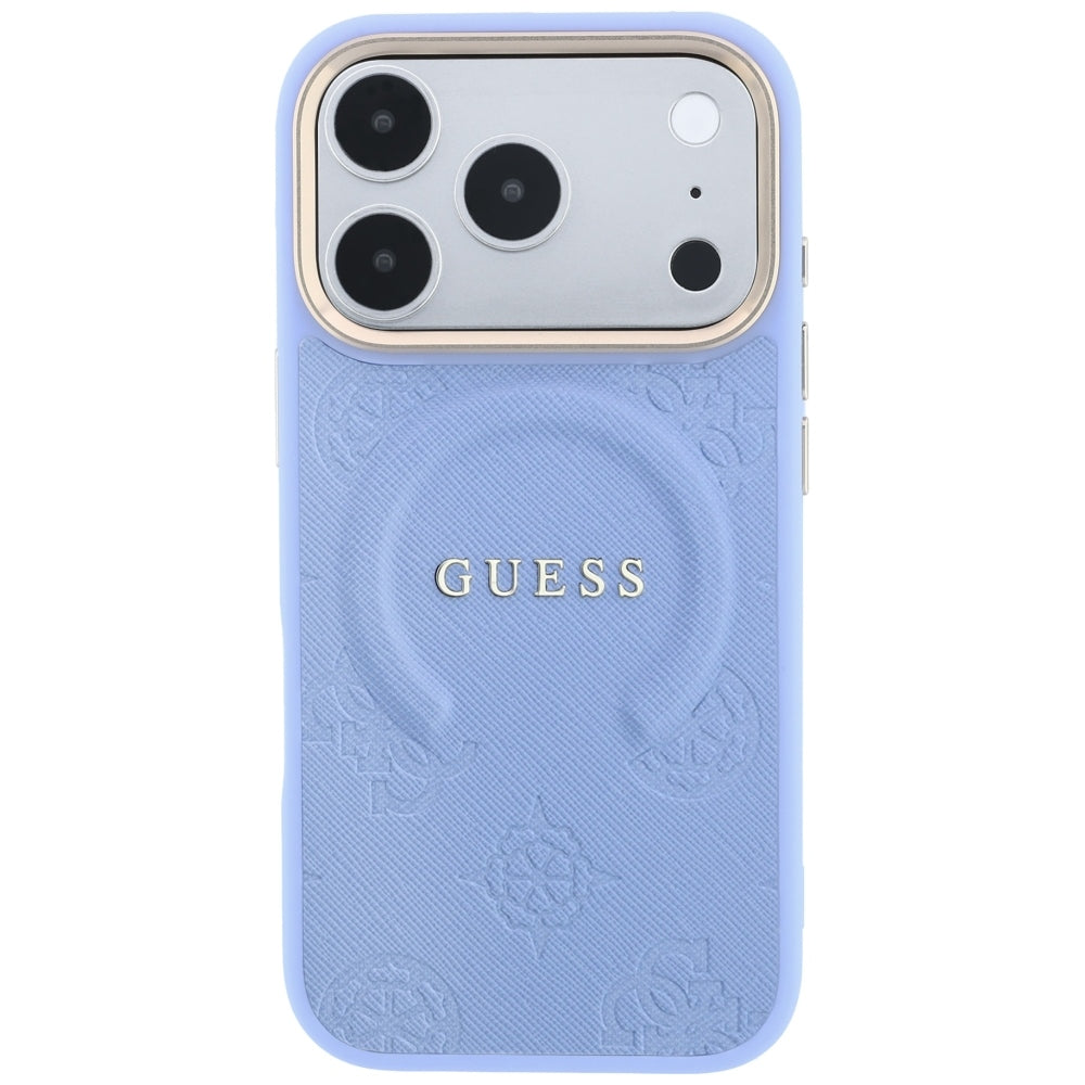 Coque MagSafe pour Apple iPhone 18 Pro Max / 17 Pro Max, Guess, Saffiano Peony Ring, Bleu