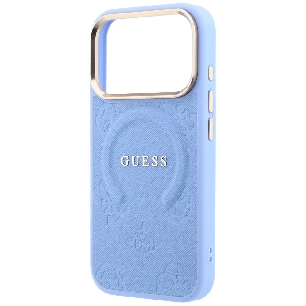 Coque MagSafe pour Apple iPhone 18 Pro Max / 17 Pro Max, Guess, Saffiano Peony Ring, Bleu