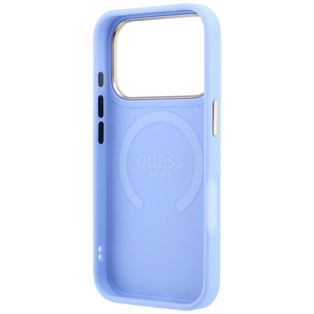 Coque MagSafe pour Apple iPhone 18 Pro Max / 17 Pro Max, Guess, Saffiano Peony Ring, Bleu