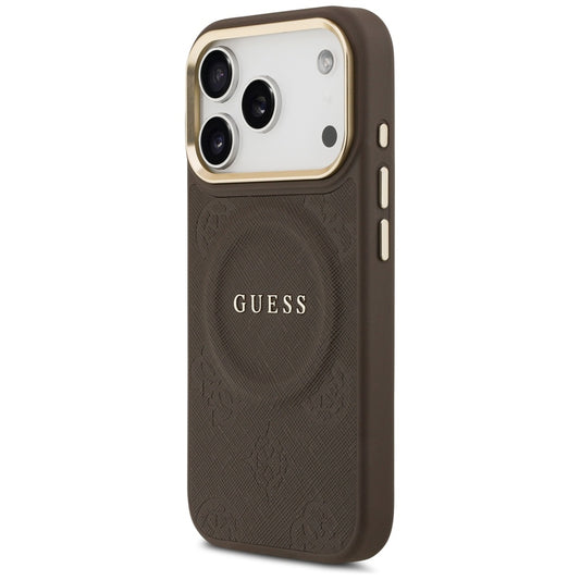MagSafe Case for Apple iPhone 18 Pro Max / 17 Pro Max, Guess, Saffiano Peony Ring, Brown