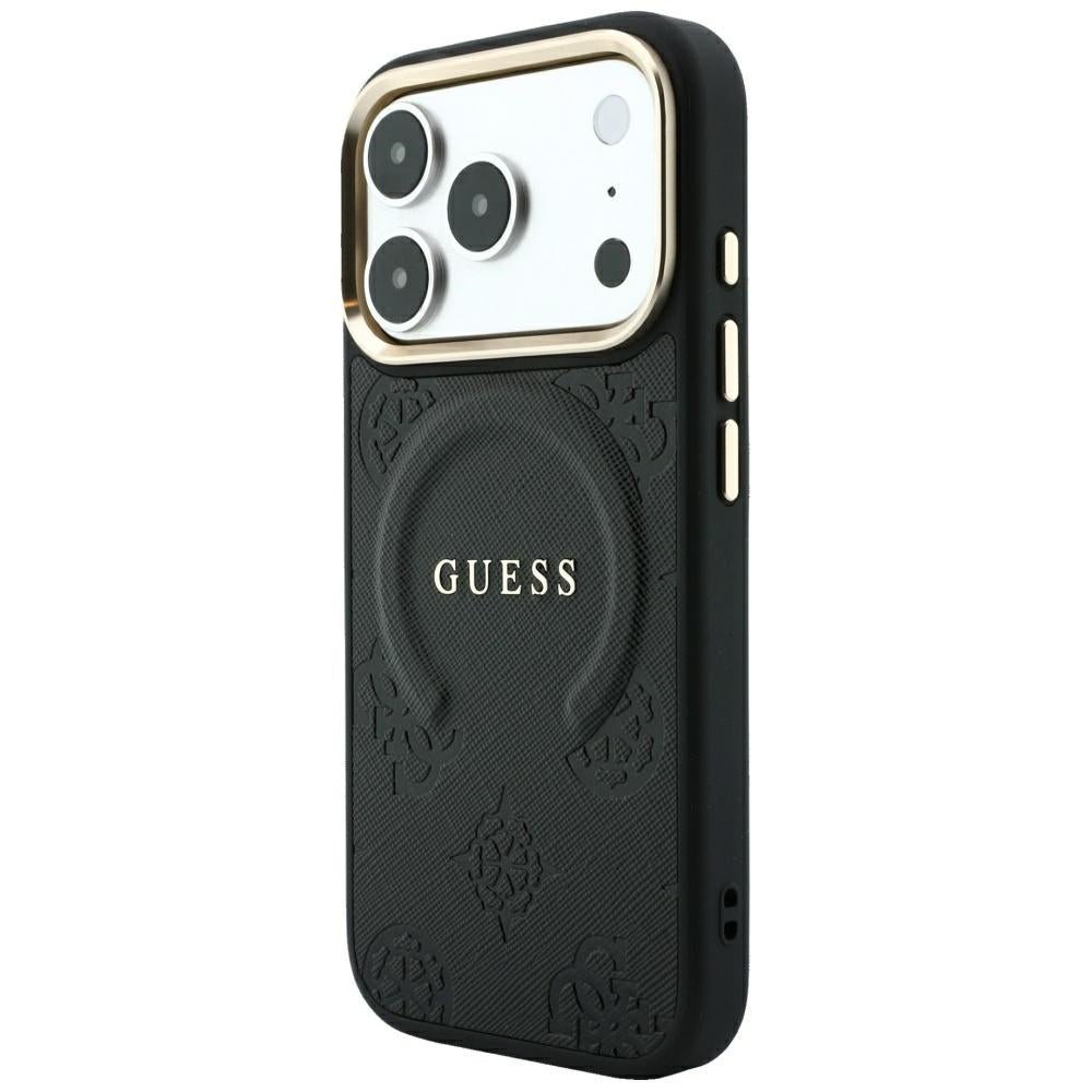 Coque MagSafe pour Apple iPhone 18 Pro Max / 17 Pro Max, Guess, Saffiano Peony Ring, Noire