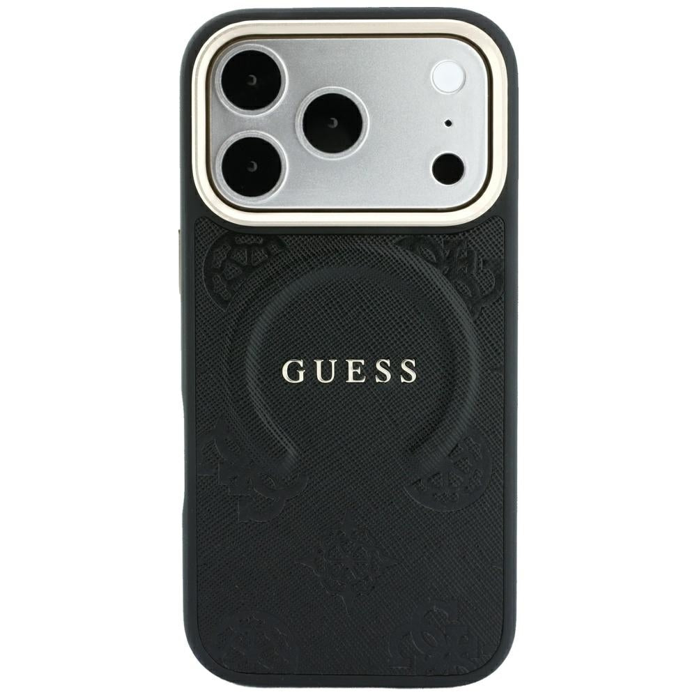 Coque MagSafe pour Apple iPhone 18 Pro Max / 17 Pro Max, Guess, Saffiano Peony Ring, Noire