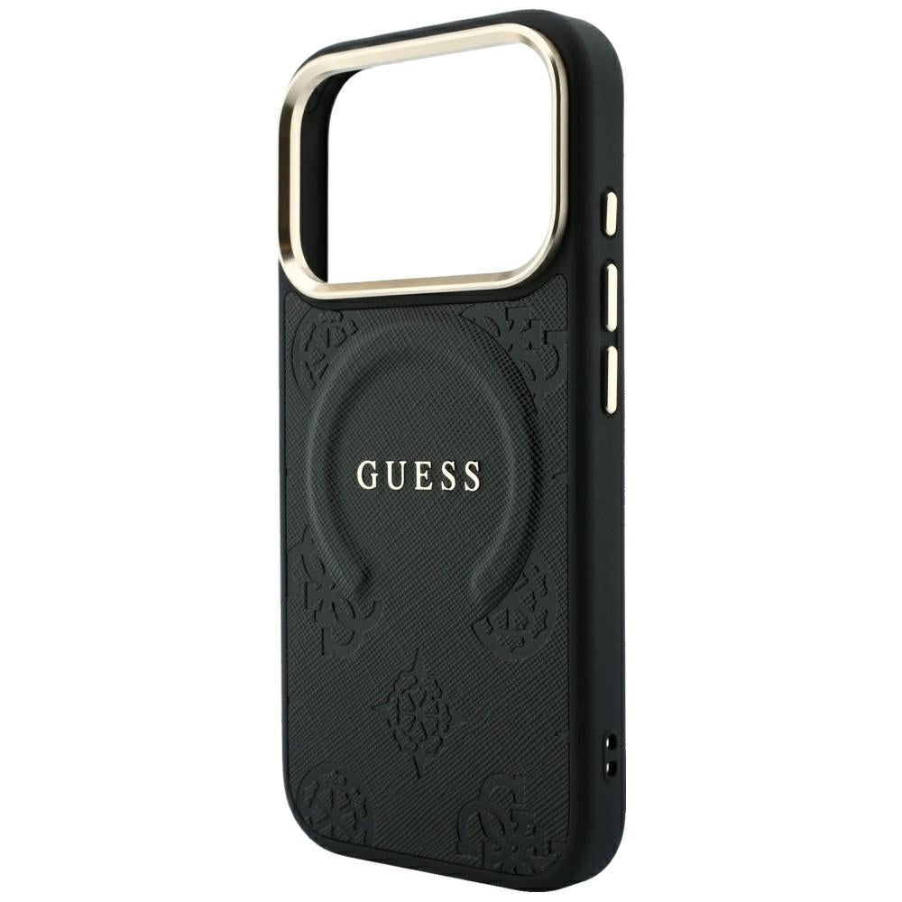 Coque MagSafe pour Apple iPhone 18 Pro Max / 17 Pro Max, Guess, Saffiano Peony Ring, Noire