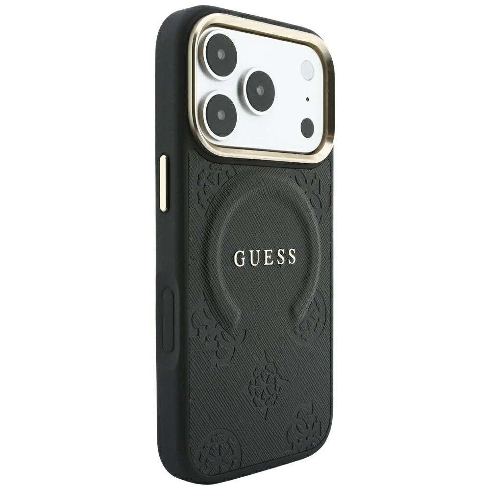 Coque MagSafe pour Apple iPhone 18 Pro Max / 17 Pro Max, Guess, Saffiano Peony Ring, Noire