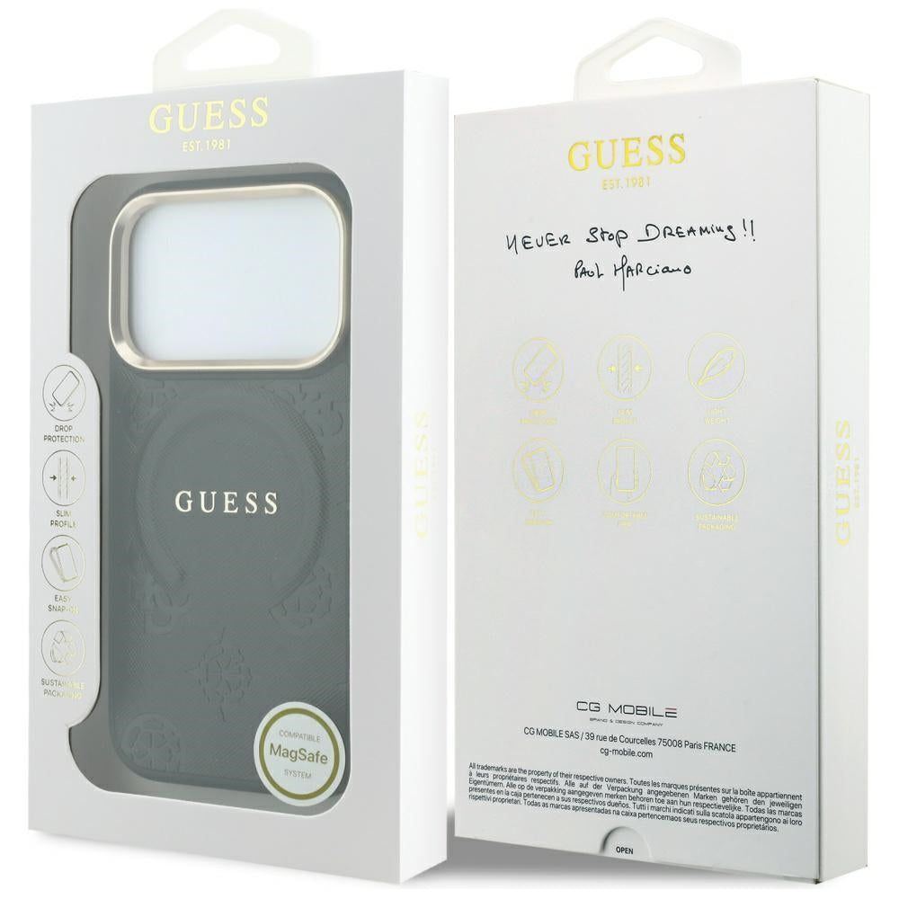 Coque MagSafe pour Apple iPhone 18 Pro Max / 17 Pro Max, Guess, Saffiano Peony Ring, Noire