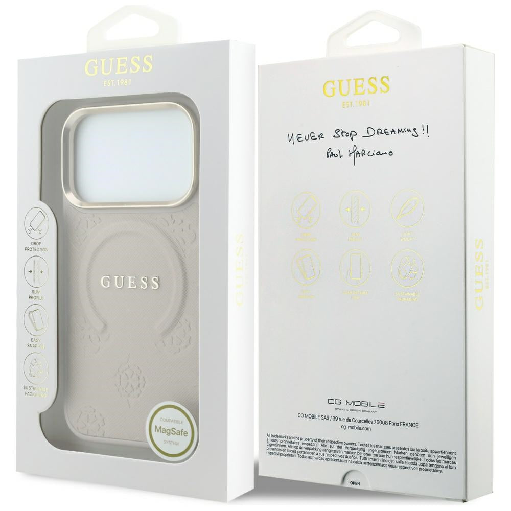 Coque MagSafe pour Apple iPhone 18 Pro Max / 17 Pro Max, Guess, Saffiano Peony Ring, Rose
