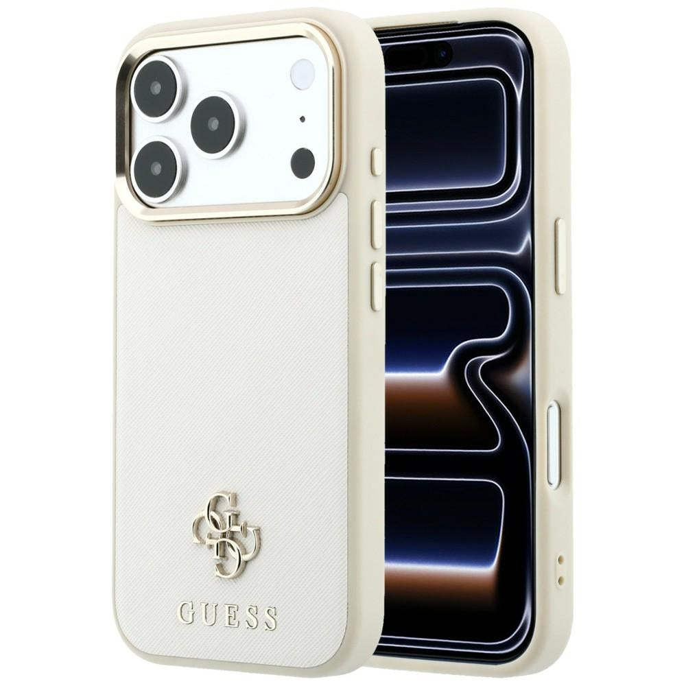Coque MagSafe pour Apple iPhone 18 Pro Max / 17 Pro Max, Guess, Saffiano Small 4G Classic, Beige