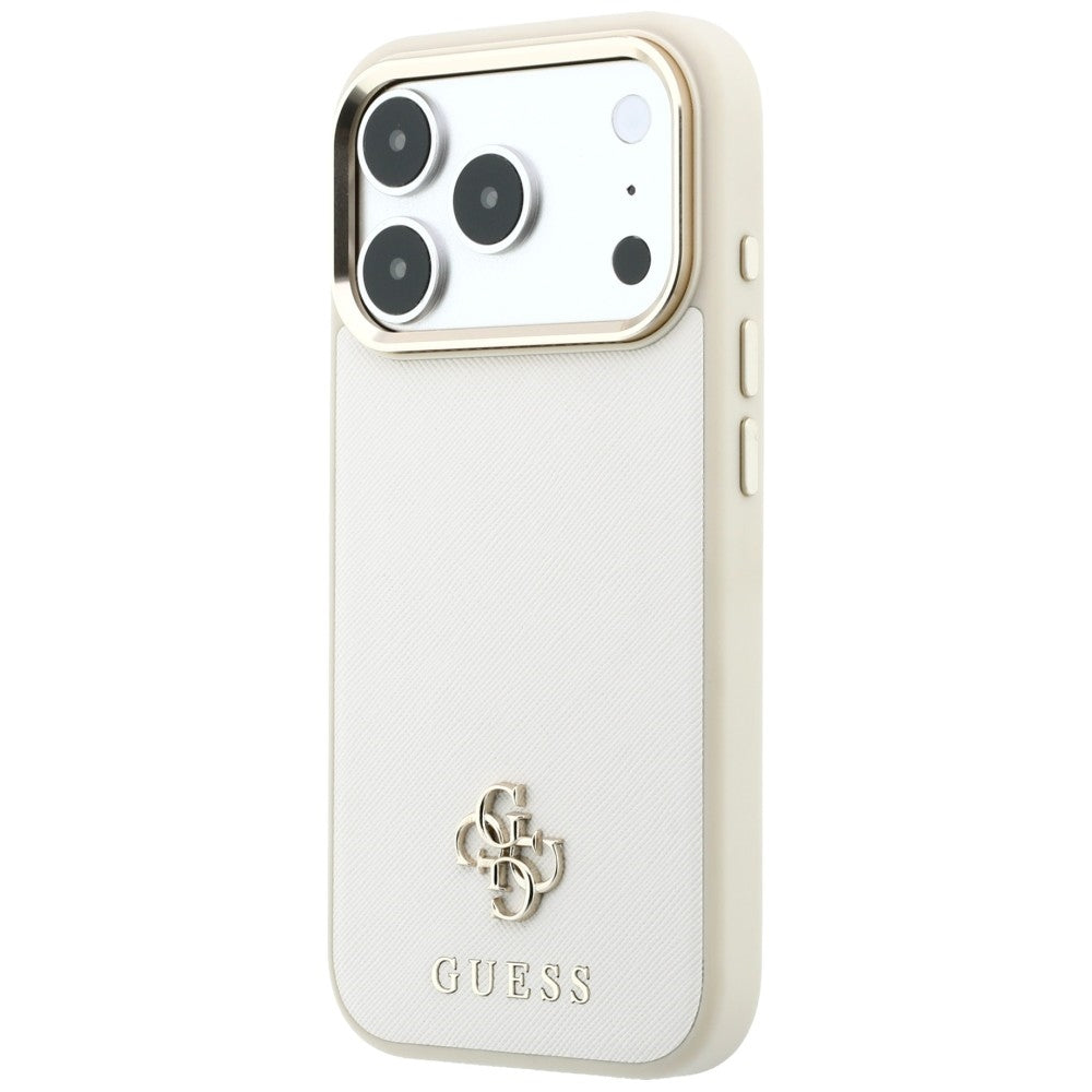 Coque MagSafe pour Apple iPhone 18 Pro Max / 17 Pro Max, Guess, Saffiano Small 4G Classic, Beige