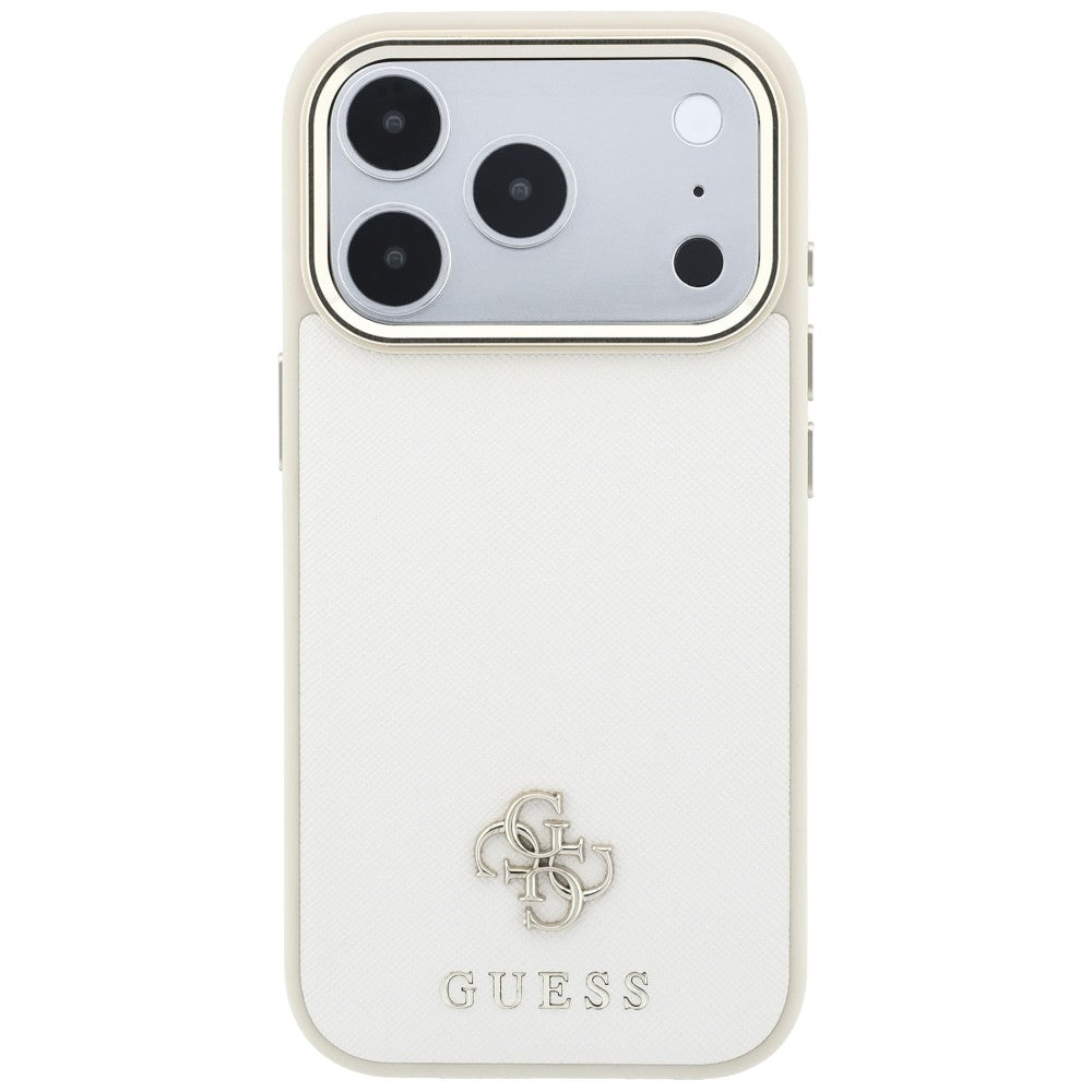 Coque MagSafe pour Apple iPhone 18 Pro Max / 17 Pro Max, Guess, Saffiano Small 4G Classic, Beige