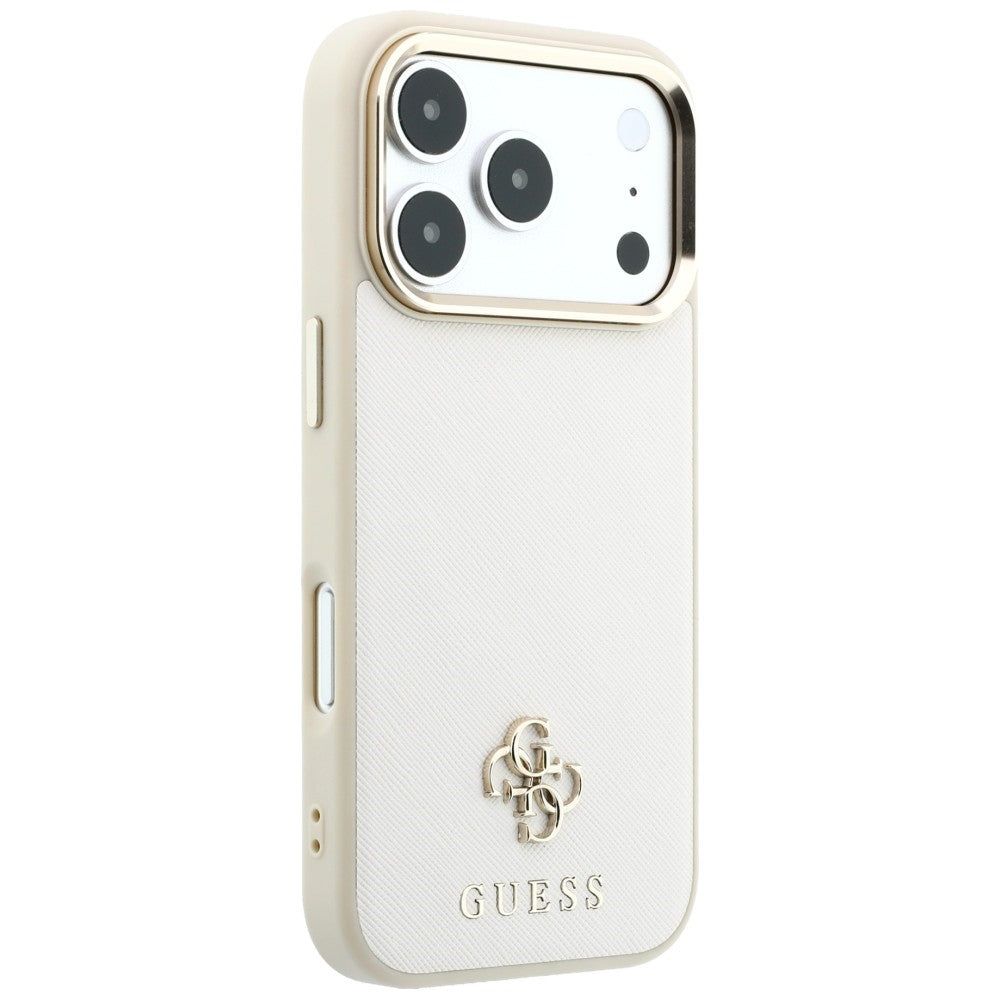 Coque MagSafe pour Apple iPhone 18 Pro Max / 17 Pro Max, Guess, Saffiano Small 4G Classic, Beige