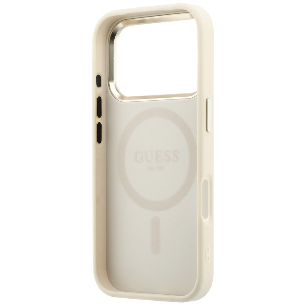 Coque MagSafe pour Apple iPhone 18 Pro Max / 17 Pro Max, Guess, Saffiano Small 4G Classic, Beige