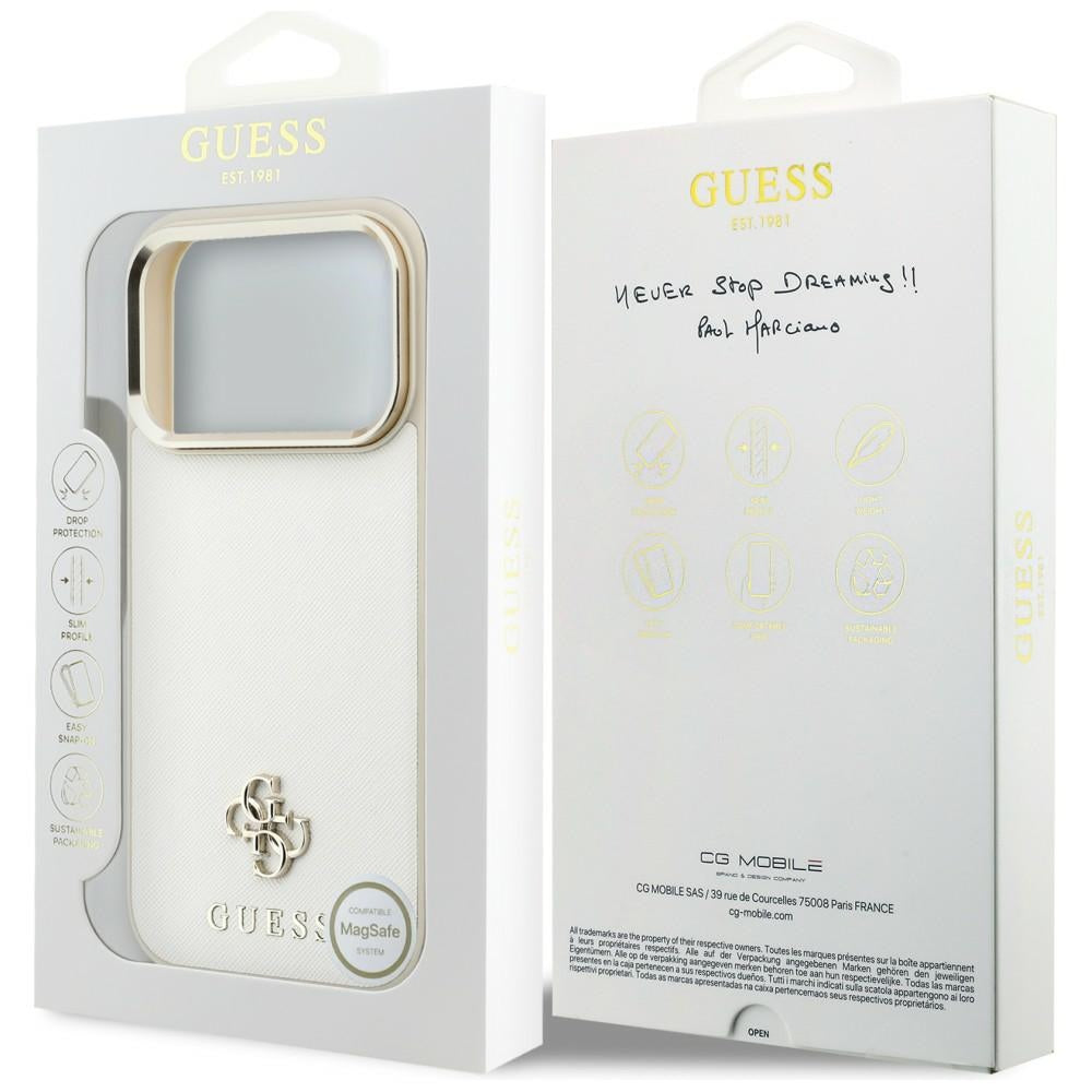 Coque MagSafe pour Apple iPhone 18 Pro Max / 17 Pro Max, Guess, Saffiano Small 4G Classic, Beige