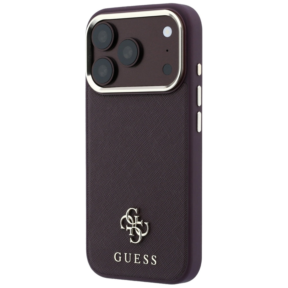 Coque MagSafe pour Apple iPhone 18 Pro Max / 17 Pro Max, Guess, Saffiano Small 4G Classic, Bordeaux