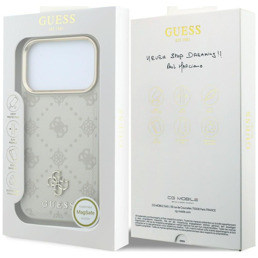 Coque MagSafe pour Apple iPhone 18 Pro Max / 17 Pro Max, Guess, Stripe Peony 4G, Beige