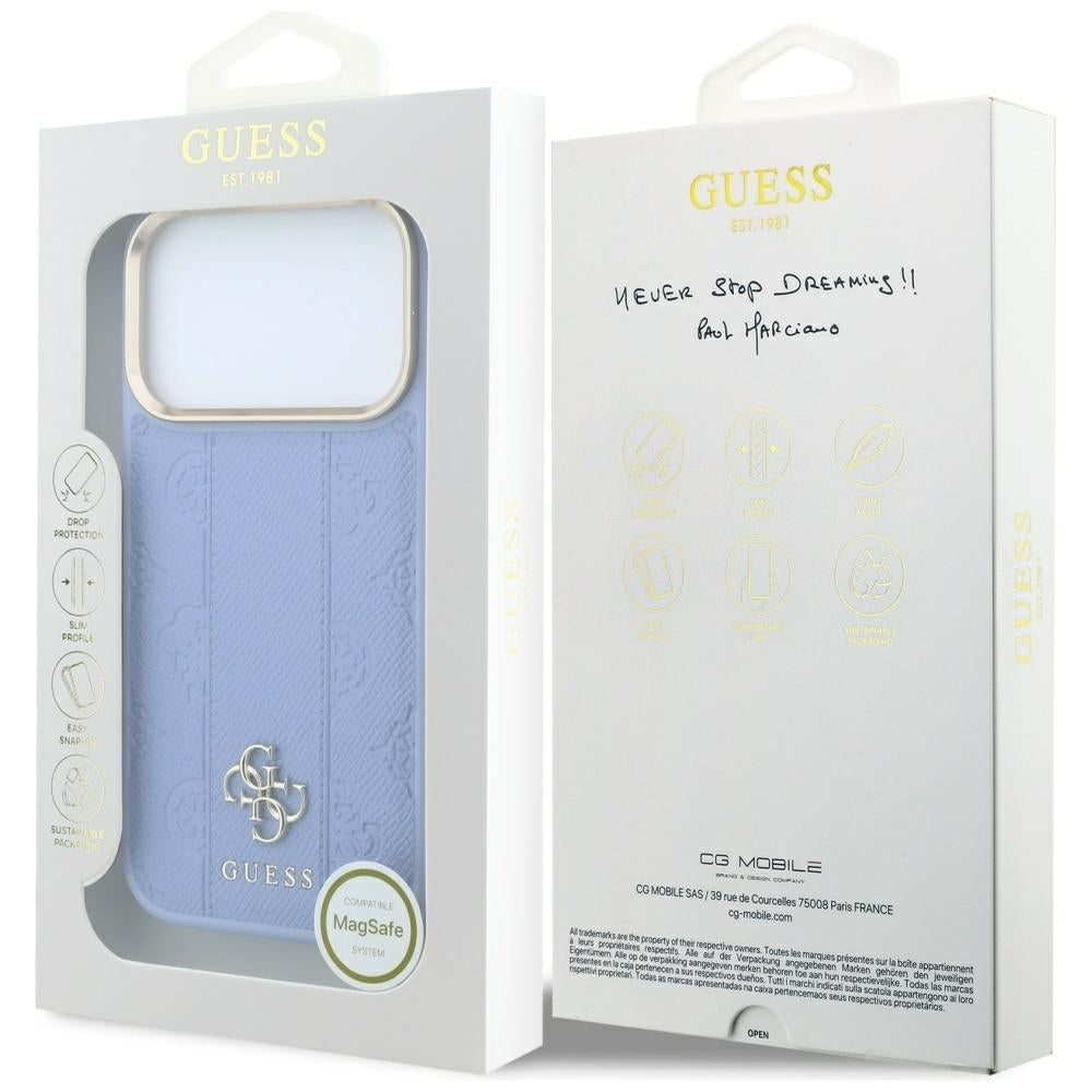 Coque MagSafe pour Apple iPhone 18 Pro Max / 17 Pro Max, Guess, Stripe Peony 4G, Bleu
