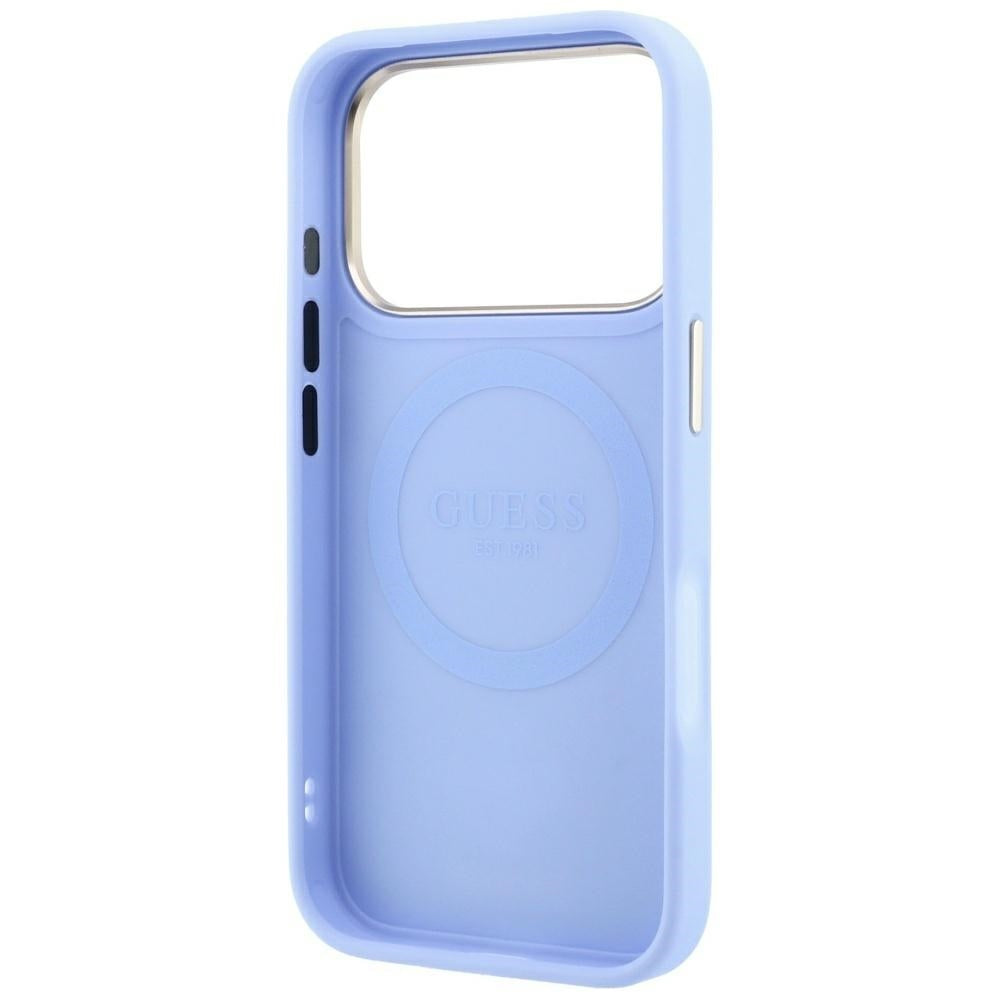 Coque MagSafe pour Apple iPhone 18 Pro Max / 17 Pro Max, Guess, Stripe Peony 4G, Bleu