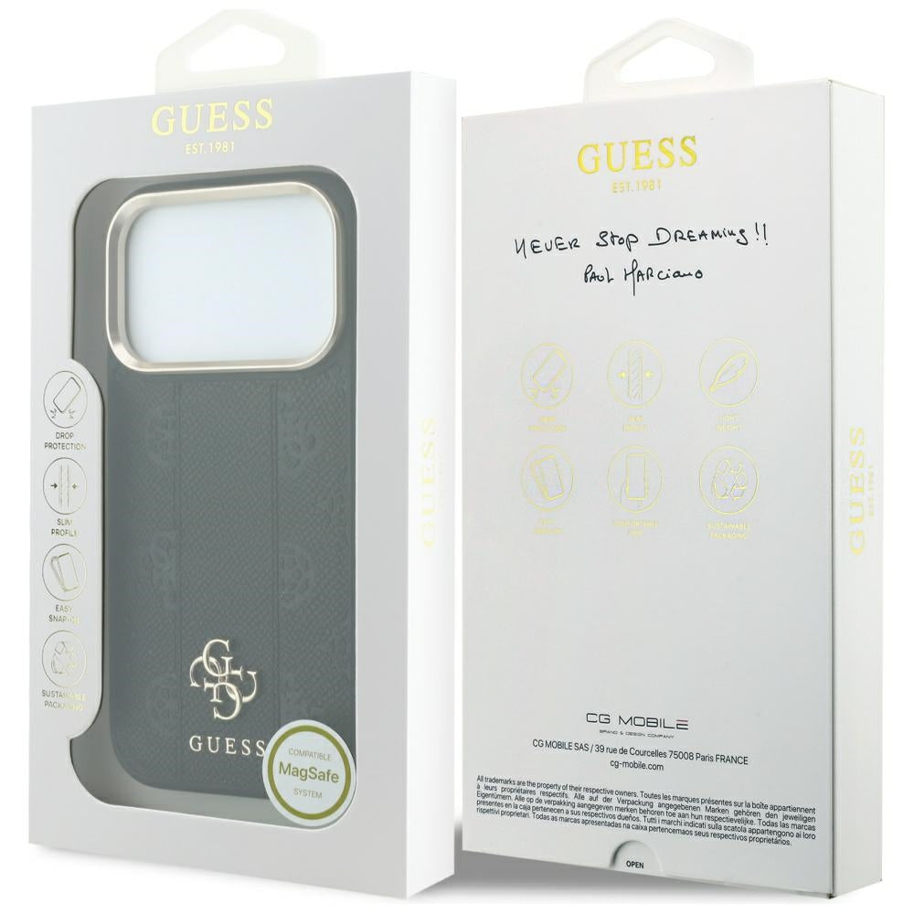 Coque MagSafe pour Apple iPhone 18 Pro Max / 17 Pro Max, Guess, Stripe Peony 4G, Noire