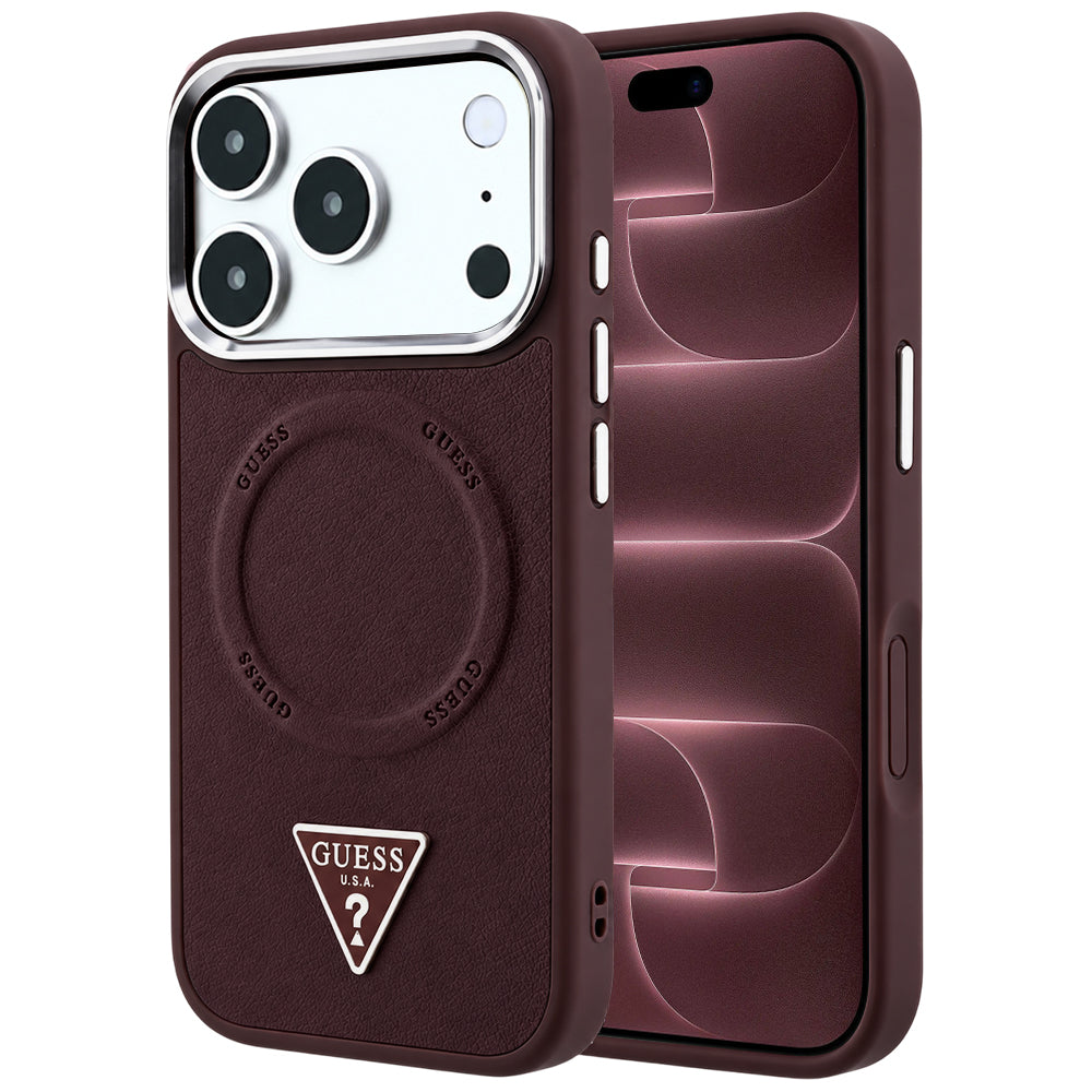 Coque MagSafe pour Apple iPhone 18 Pro Max / 17 Pro Max, Guess, logo triangulaire, bordeaux