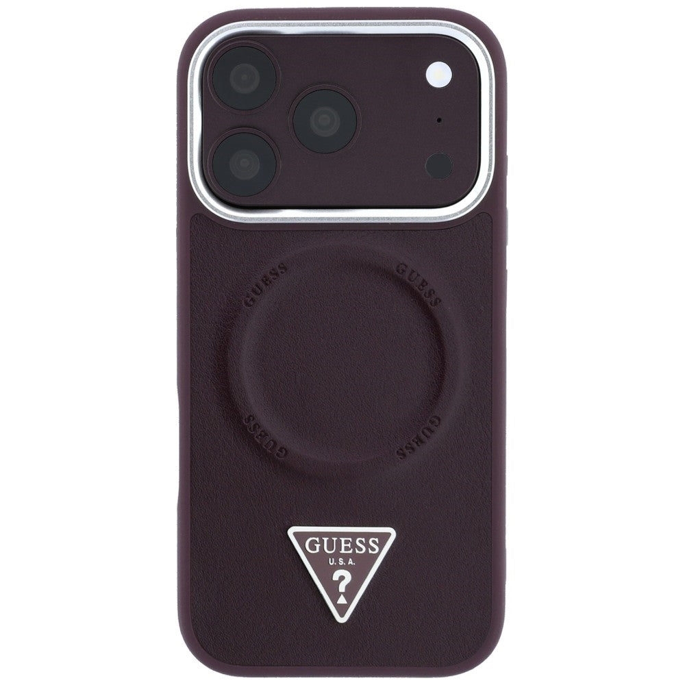 Coque MagSafe pour Apple iPhone 18 Pro Max / 17 Pro Max, Guess, logo triangulaire, bordeaux
