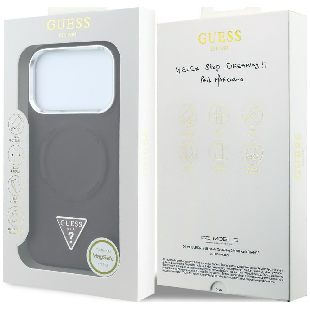 Coque MagSafe pour Apple iPhone 18 Pro Max / 17 Pro Max, Guess, logo triangulaire, bordeaux