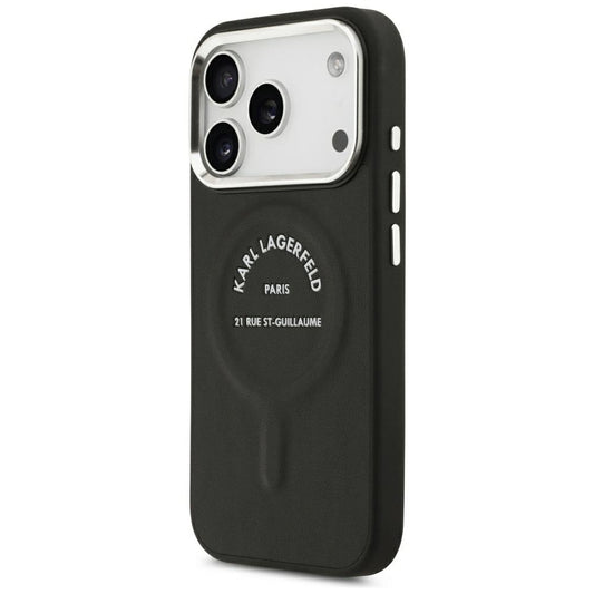 Coque MagSafe pour Apple iPhone 18 Pro Max / 17 Pro Max, Karl Lagerfeld, EMB. Anneau Logo Karl RSG, Noir