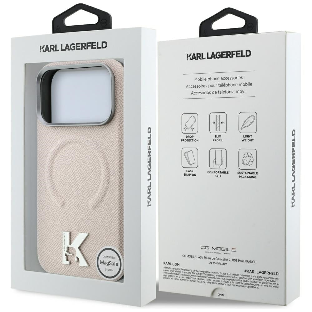 Coque MagSafe pour Apple iPhone 18 Pro Max / 17 Pro Max, Karl Lagerfeld, Anneau Gaufré Grainé, Beige