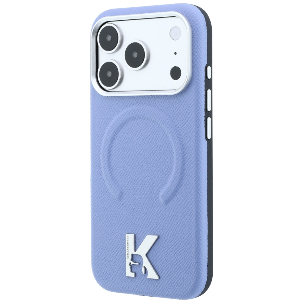 Coque MagSafe pour Apple iPhone 18 Pro Max / 17 Pro Max, Karl Lagerfeld, Anneau Gaufré Grainé, Bleu
