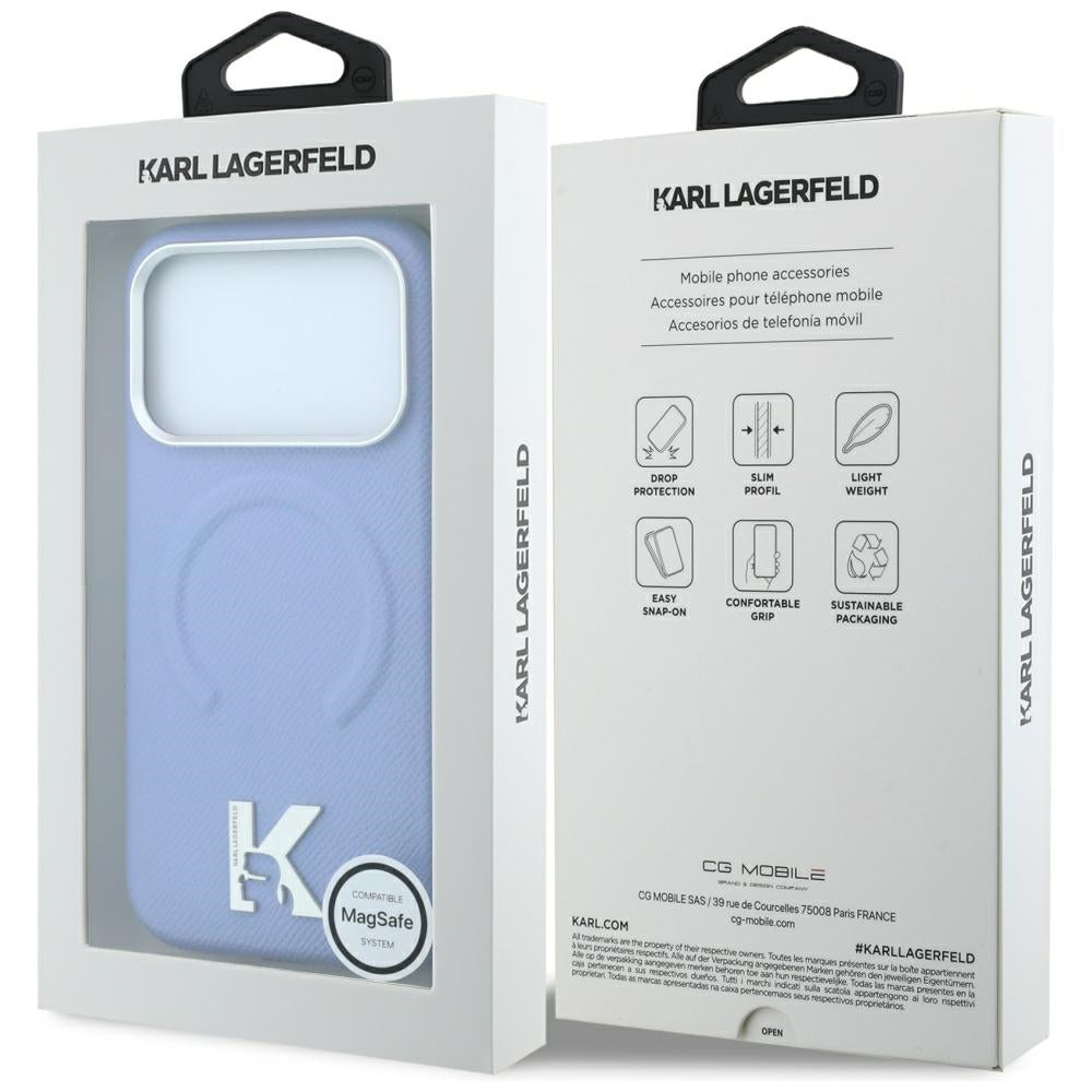 Coque MagSafe pour Apple iPhone 18 Pro Max / 17 Pro Max, Karl Lagerfeld, Anneau Gaufré Grainé, Bleu