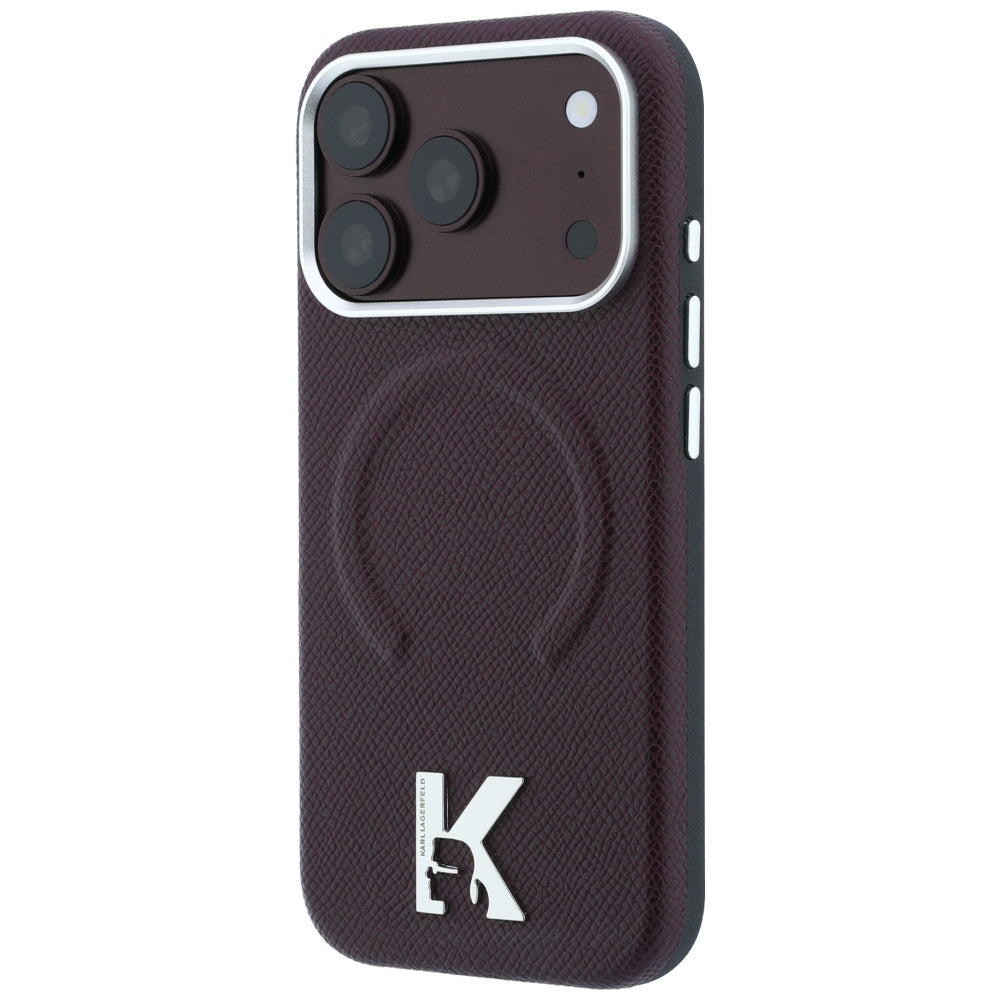 Coque MagSafe pour Apple iPhone 18 Pro Max / 17 Pro Max, Karl Lagerfeld, Anneau Gaufré Grainé, Bordeaux