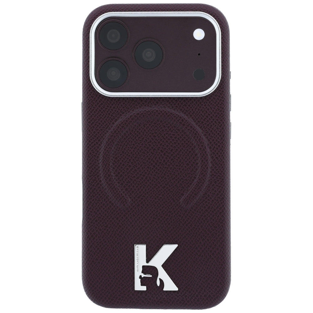 Coque MagSafe pour Apple iPhone 18 Pro Max / 17 Pro Max, Karl Lagerfeld, Anneau Gaufré Grainé, Bordeaux