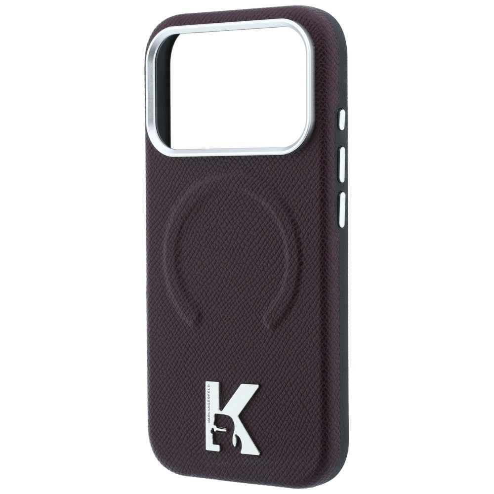 Coque MagSafe pour Apple iPhone 18 Pro Max / 17 Pro Max, Karl Lagerfeld, Anneau Gaufré Grainé, Bordeaux