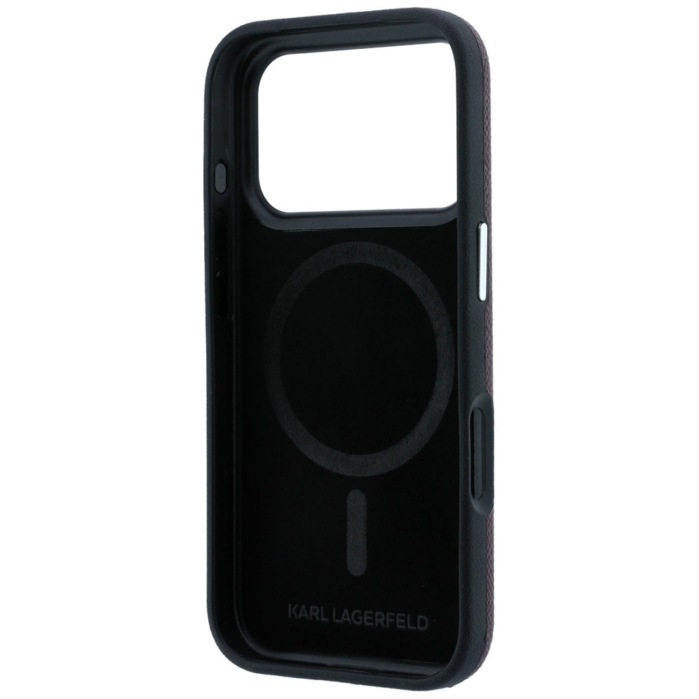Coque MagSafe pour Apple iPhone 18 Pro Max / 17 Pro Max, Karl Lagerfeld, Anneau Gaufré Grainé, Bordeaux