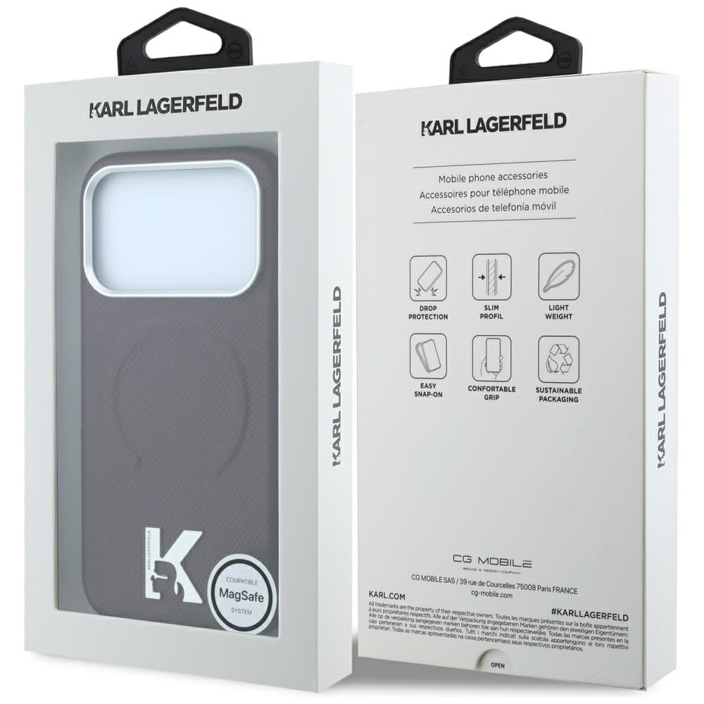 Coque MagSafe pour Apple iPhone 18 Pro Max / 17 Pro Max, Karl Lagerfeld, Anneau Gaufré Grainé, Bordeaux