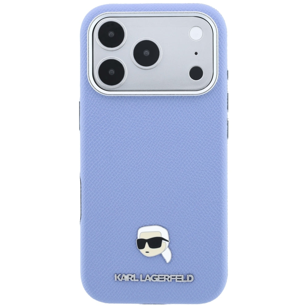 Coque MagSafe pour Apple iPhone 18 Pro Max / 17 Pro Max, Karl Lagerfeld, Métal Grainé Tête de Karl, Bleu