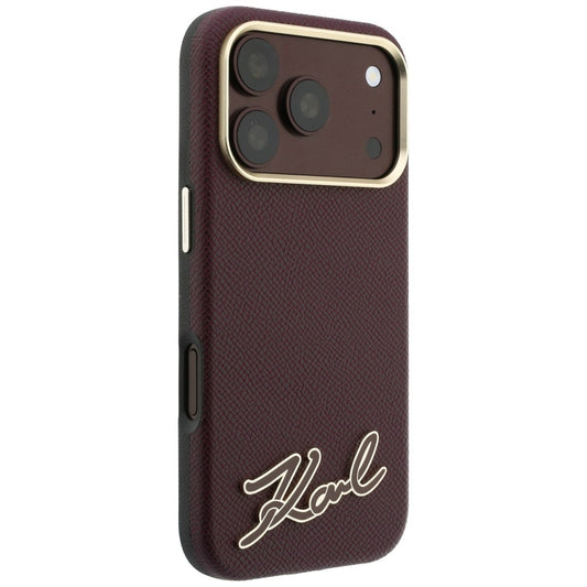 Coque MagSafe pour Apple iPhone 18 Pro Max / 17 Pro Max, Karl Lagerfeld, Logo en résine grainée, Bordeaux