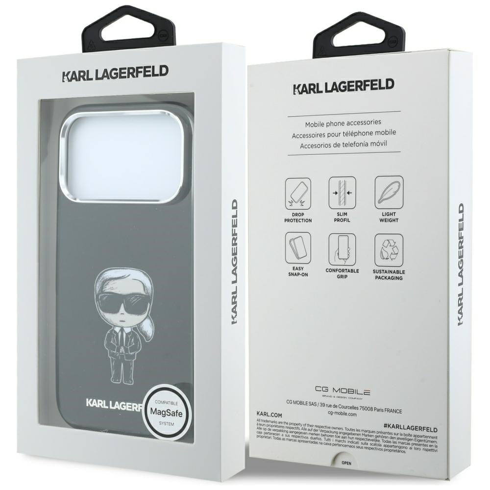 Coque MagSafe pour Apple iPhone 18 Pro Max / 17 Pro Max, Karl Lagerfeld, IML Ikonik Sketch Print, Noire