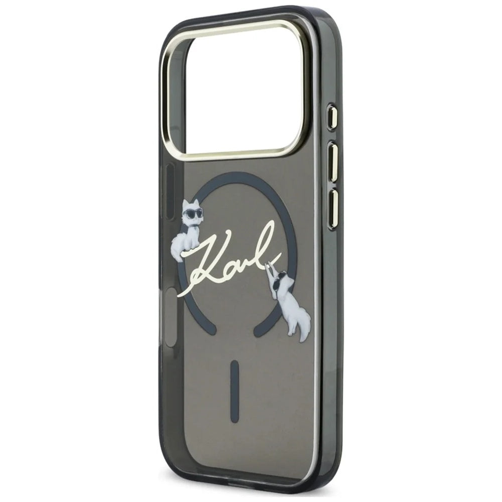 Coque MagSafe pour Apple iPhone 18 Pro Max / 17 Pro Max, Karl Lagerfeld, IML Choupette Karl Script Logo, Noire
