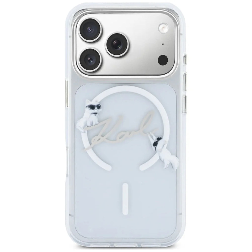 Coque MagSafe pour Apple iPhone 18 Pro Max / 17 Pro Max, Karl Lagerfeld, IML Choupette Karl Script Logo, Transparente