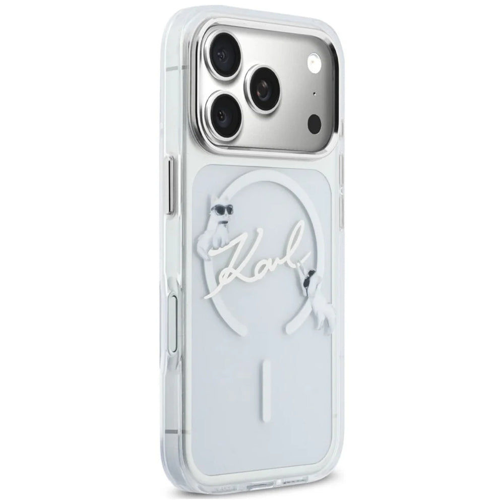 Coque MagSafe pour Apple iPhone 18 Pro Max / 17 Pro Max, Karl Lagerfeld, IML Choupette Karl Script Logo, Transparente