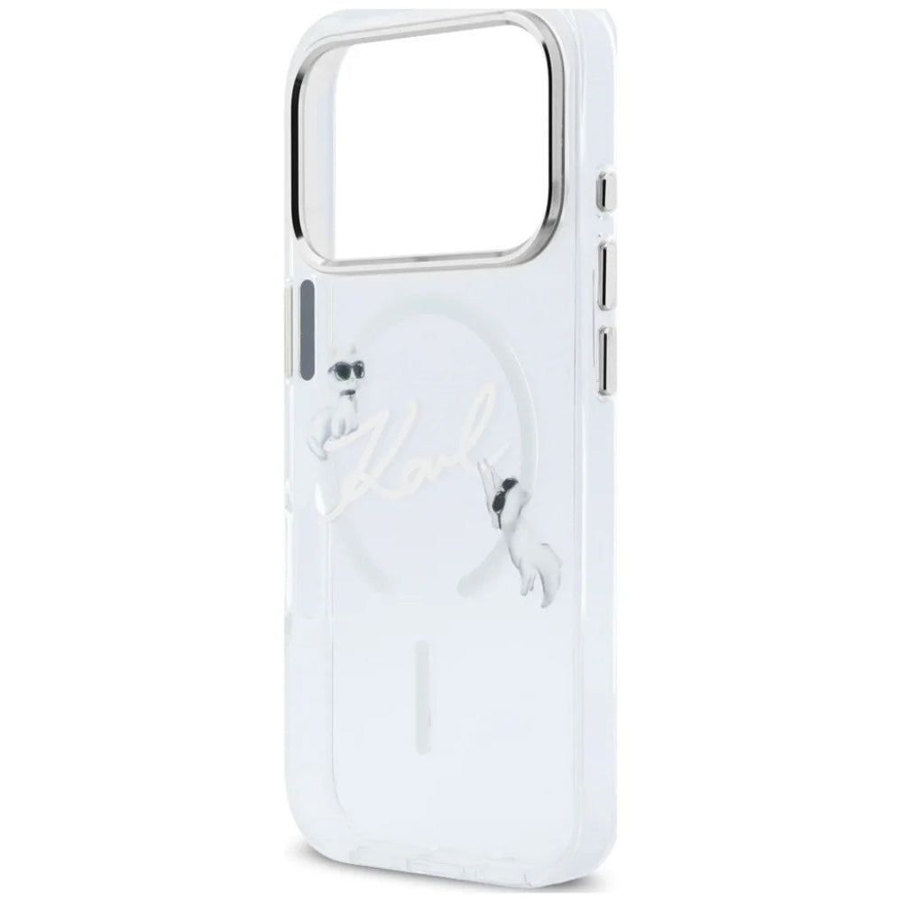 Coque MagSafe pour Apple iPhone 18 Pro Max / 17 Pro Max, Karl Lagerfeld, IML Choupette Karl Script Logo, Transparente