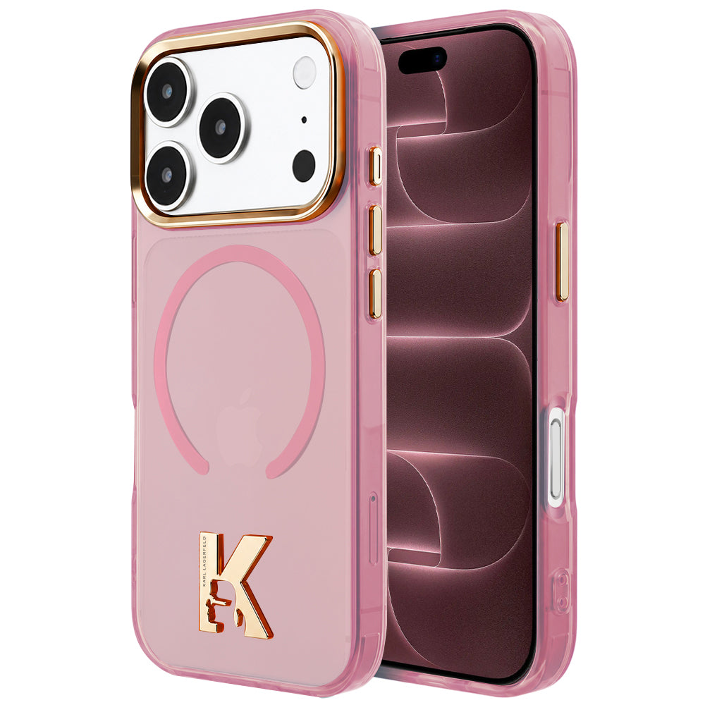 Coque MagSafe pour Apple iPhone 18 Pro Max / 17 Pro Max, Karl Lagerfeld, logo IML Karl Head, rose